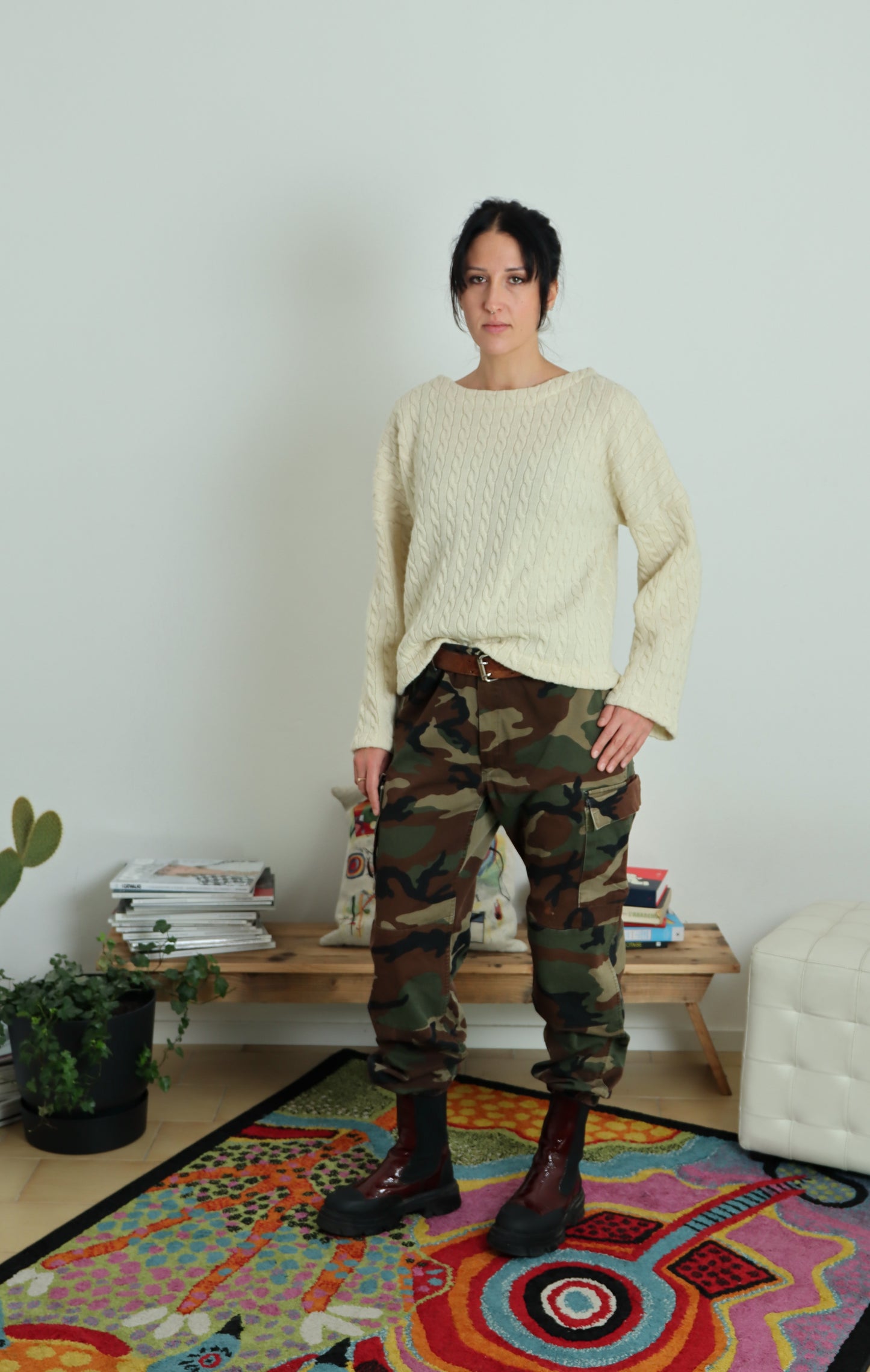 Maglione 100% lana - var trecce crema- PREORDINE