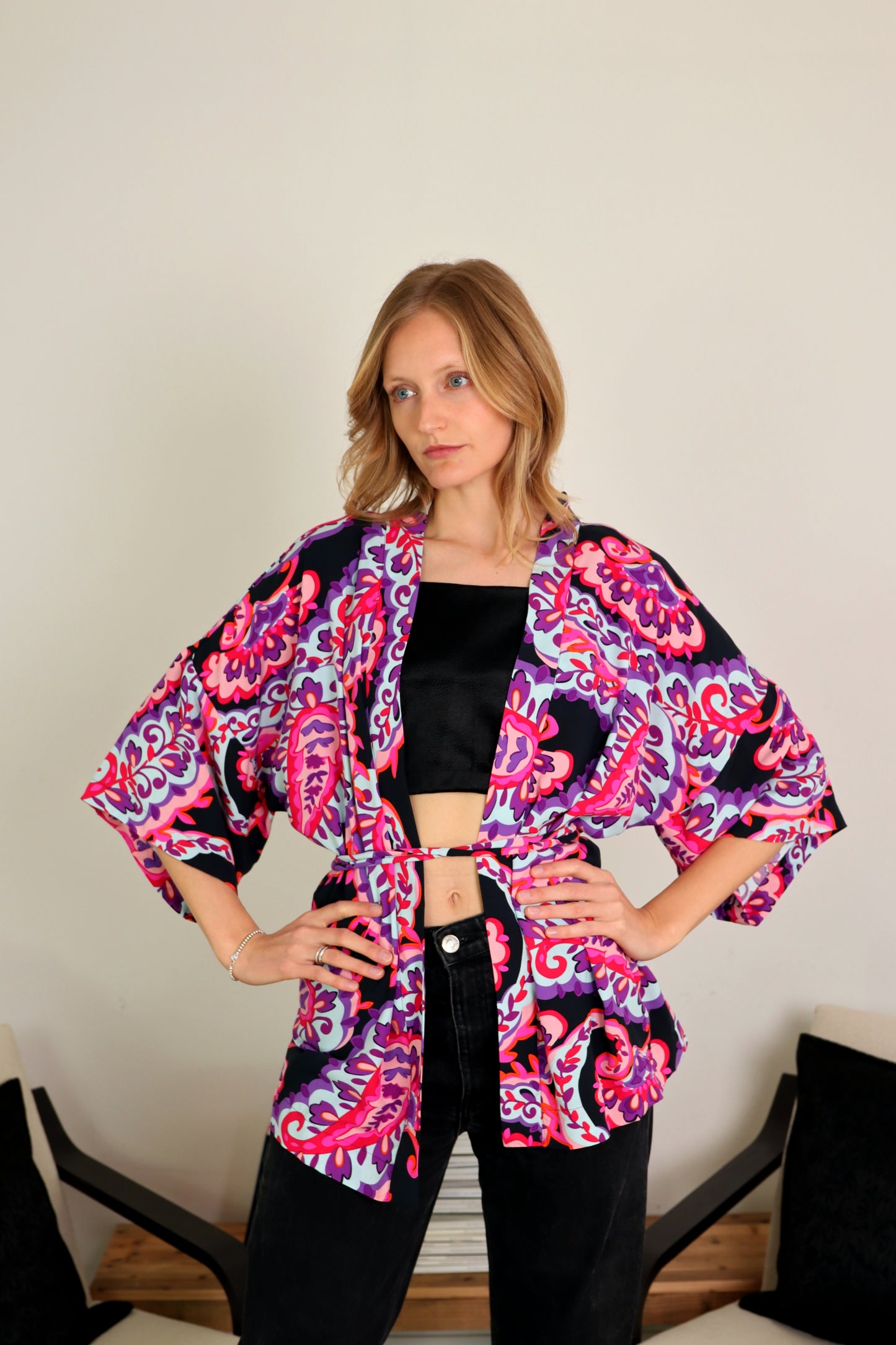 Kimono corto viscosa fantasia