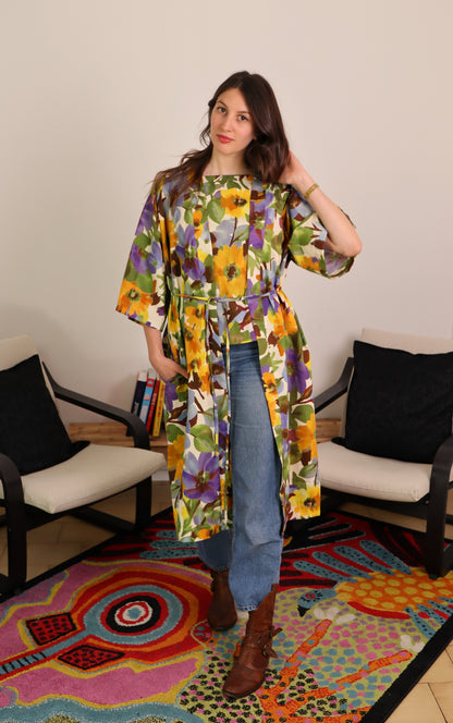 Kimono lungo in cotone con tasche - PRIMULA