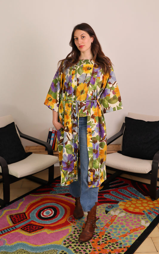 Kimono lungo in cotone con tasche - PRIMULA