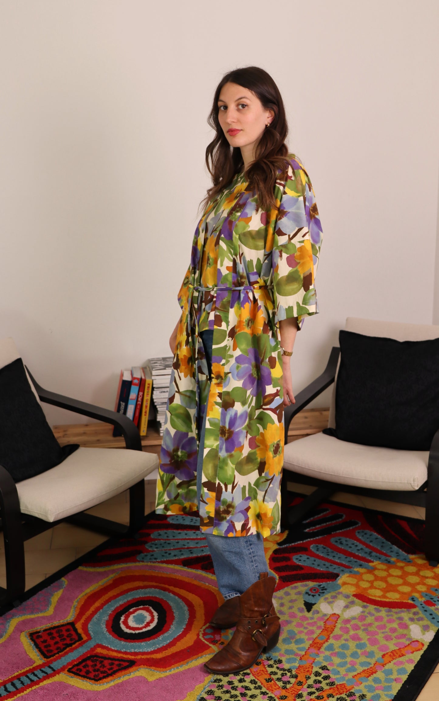 Kimono lungo in cotone con tasche - PRIMULA