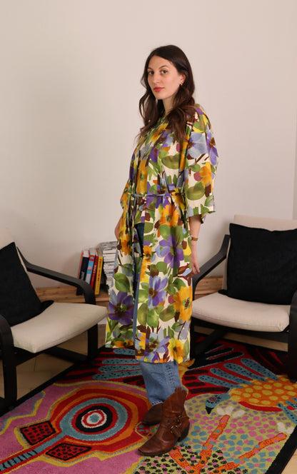 Kimono lungo in cotone con tasche - PRIMULA
