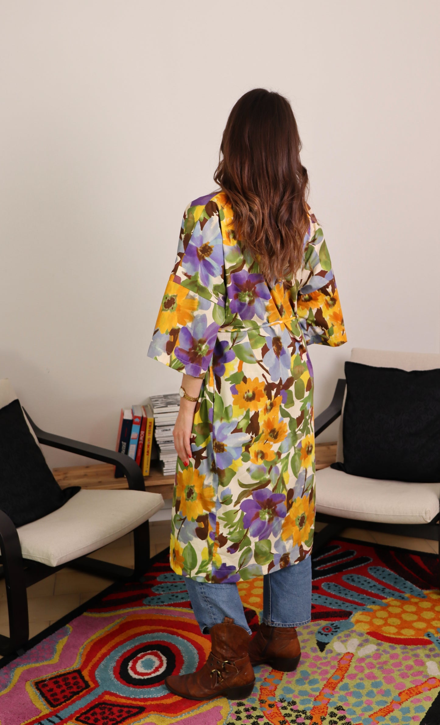 Kimono lungo in cotone con tasche - PRIMULA