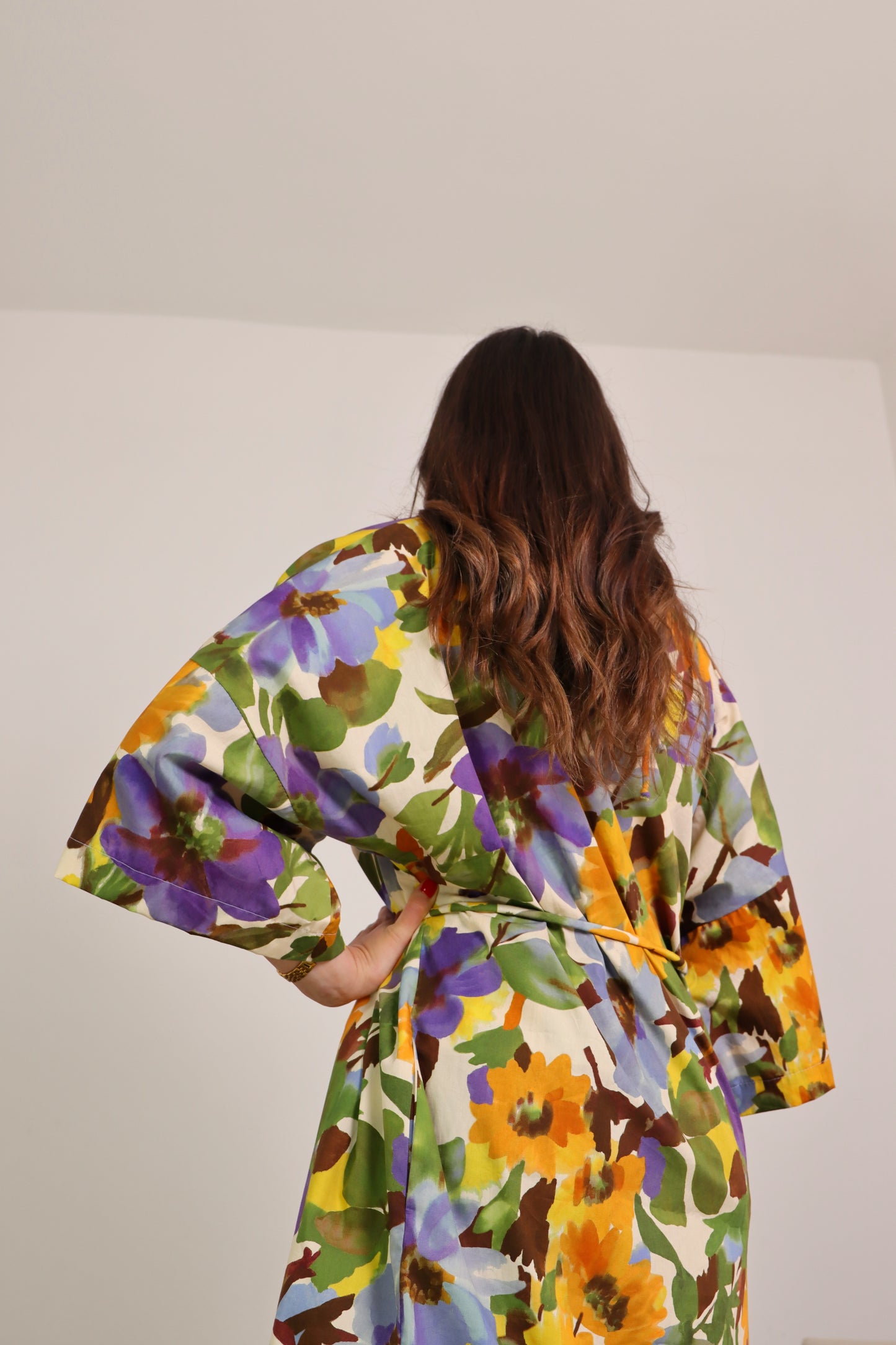 Kimono lungo in cotone con tasche - PRIMULA
