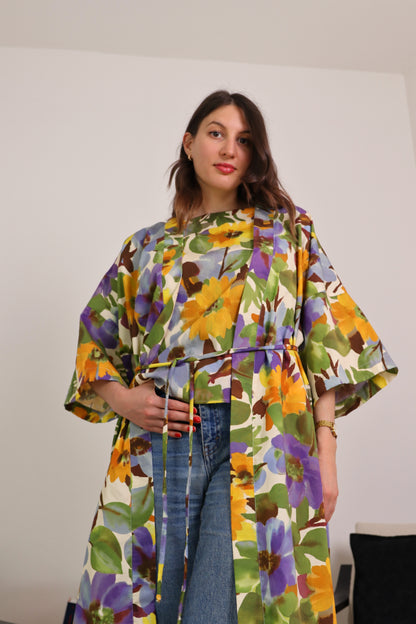 Kimono lungo in cotone con tasche - PRIMULA
