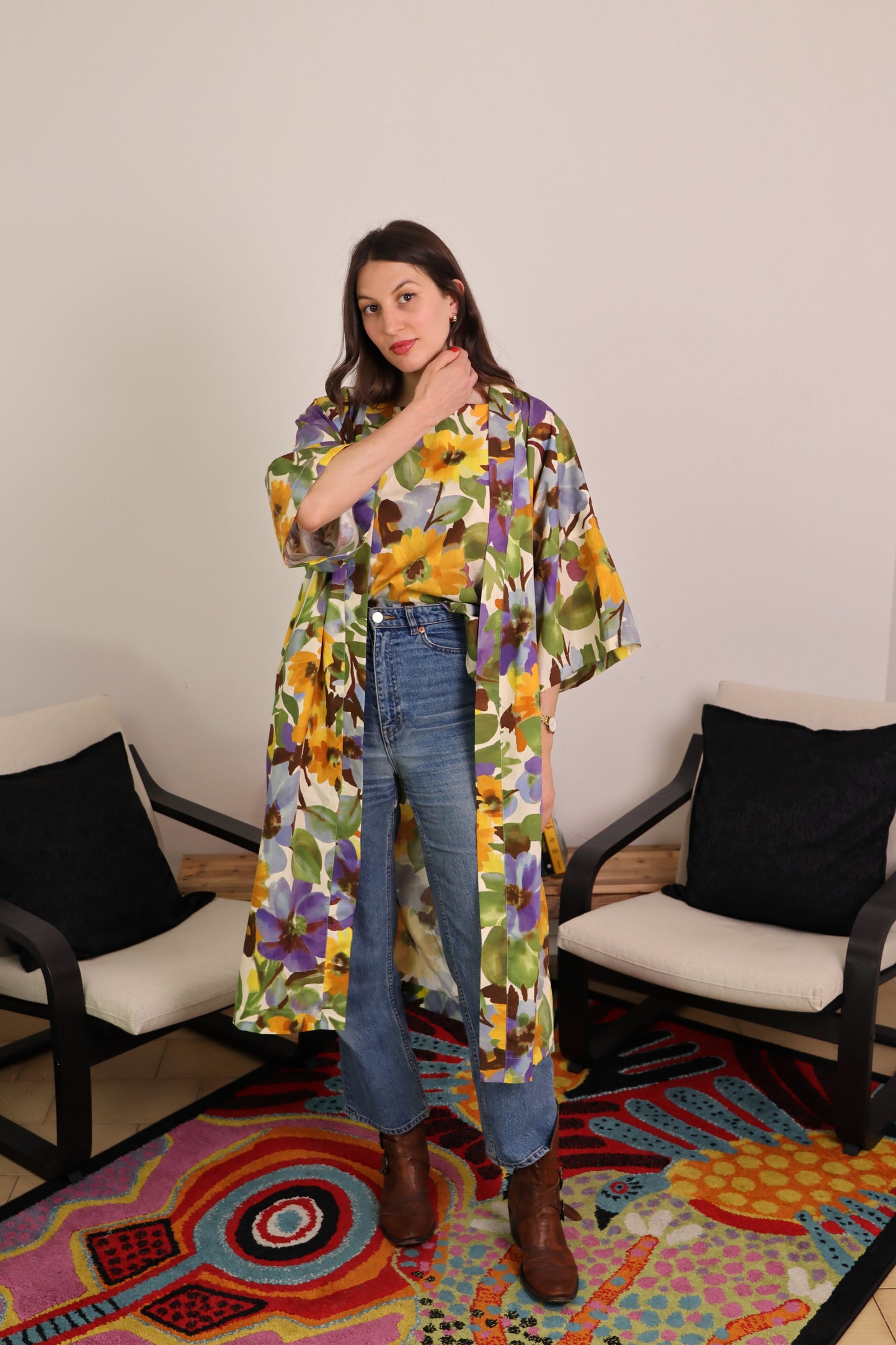 Kimono lungo in cotone con tasche - PRIMULA