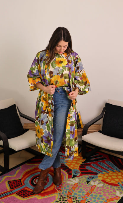 Kimono lungo in cotone con tasche - PRIMULA