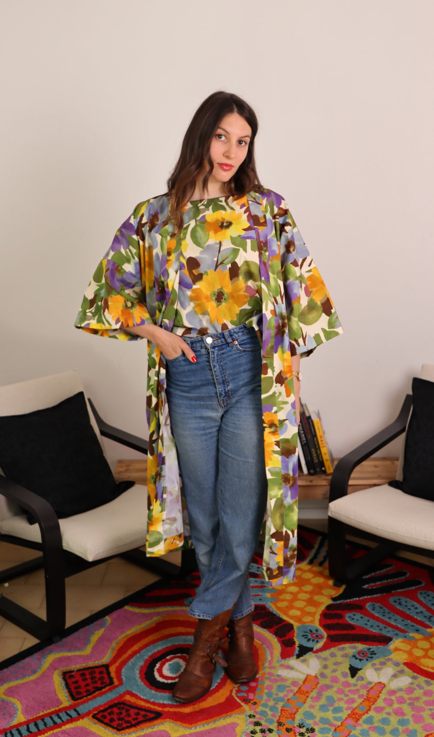 Kimono lungo in cotone con tasche - PRIMULA