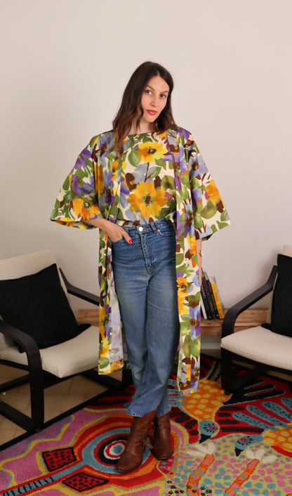 Kimono lungo in cotone con tasche - PRIMULA