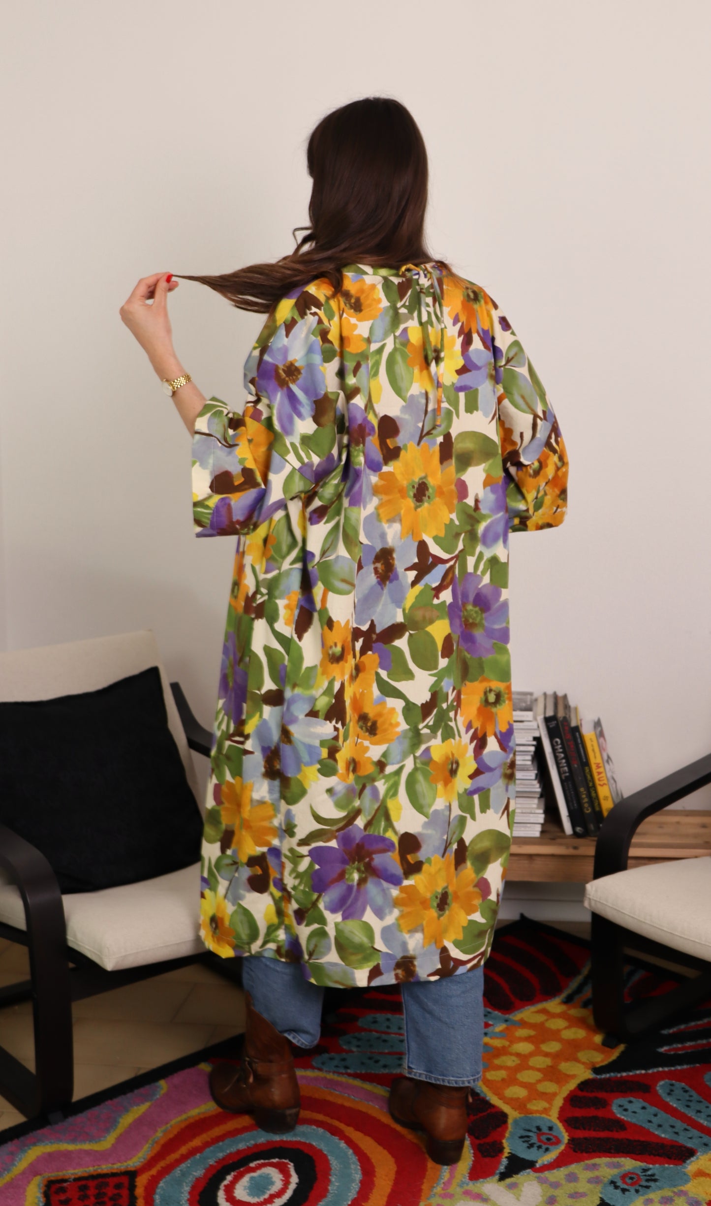 Kimono lungo in cotone con tasche - PRIMULA