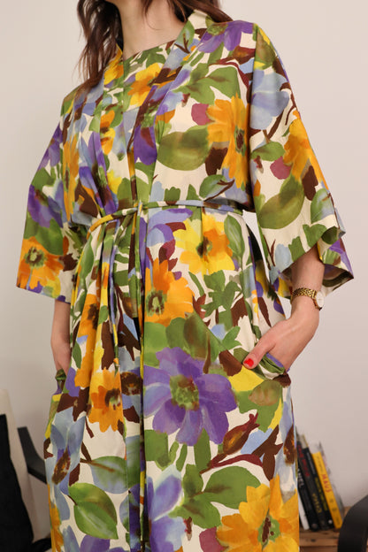 Kimono lungo in cotone con tasche - PRIMULA