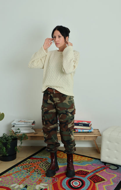 Maglione 100% lana - var trecce crema- PREORDINE