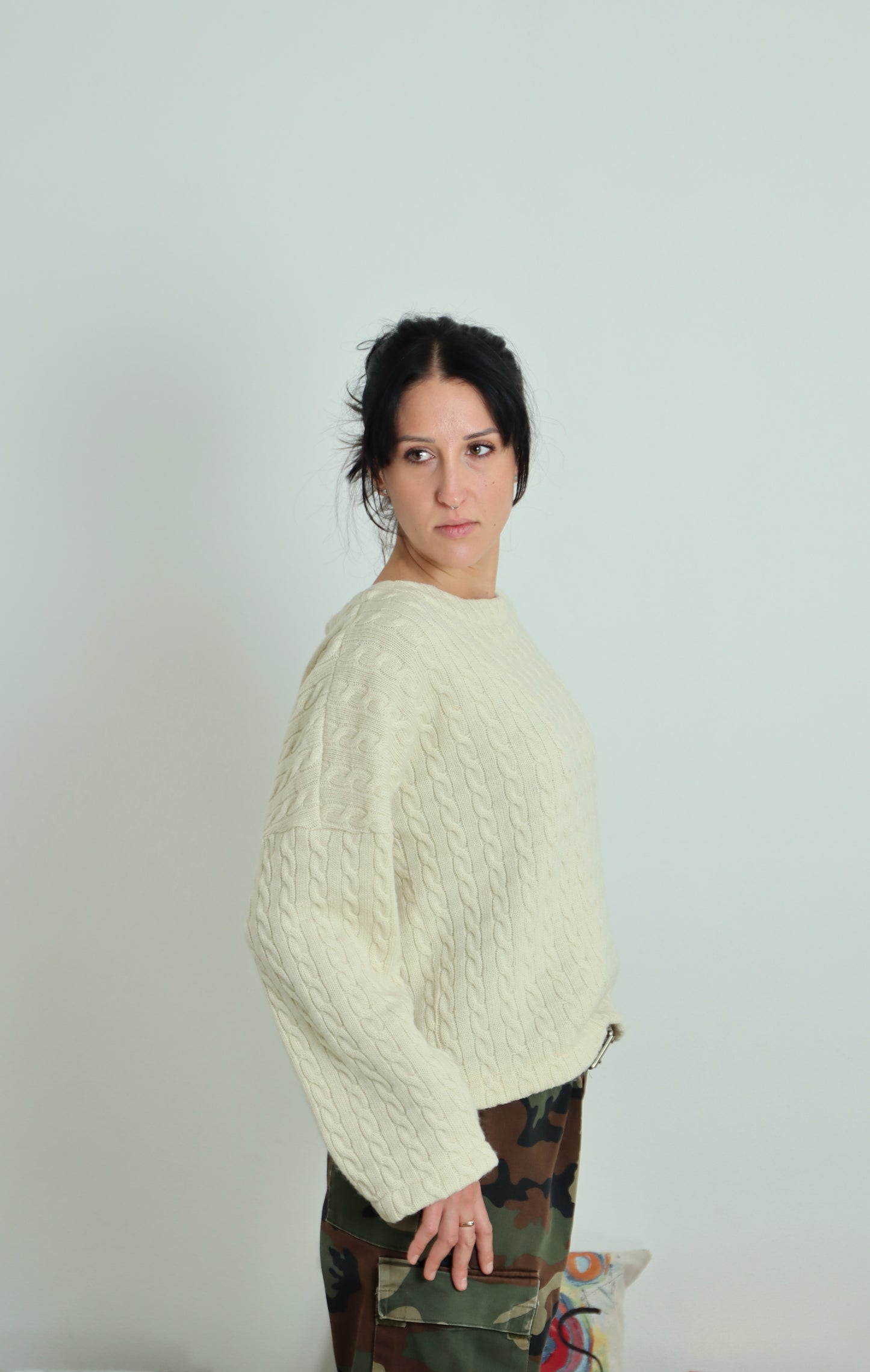 Maglione 100% lana - var trecce crema- PREORDINE
