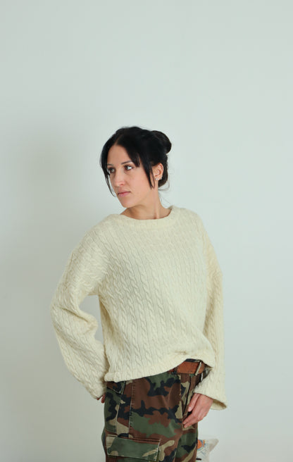 Maglione 100% lana - var trecce crema- PREORDINE