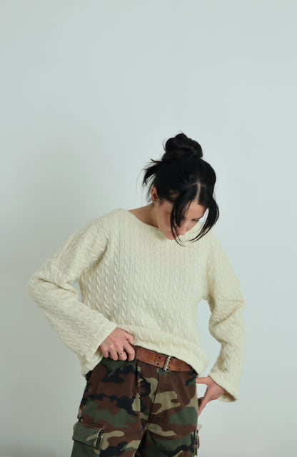 Maglione 100% lana - var trecce crema- PREORDINE