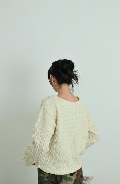 Maglione 100% lana - var trecce crema- PREORDINE